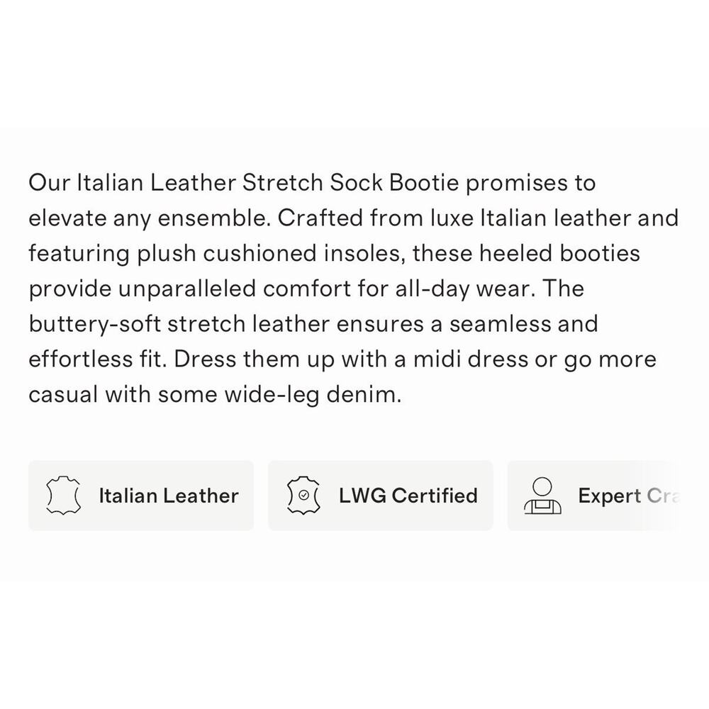 NEW Quince Italian Leather Stretch Sock Bootie •Women 8• Black Boots Ankle $164 - Picture 4 of 13